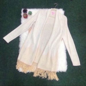 Lilly Pulitzer Tatum Long Fringe Hem Cardigan Gold